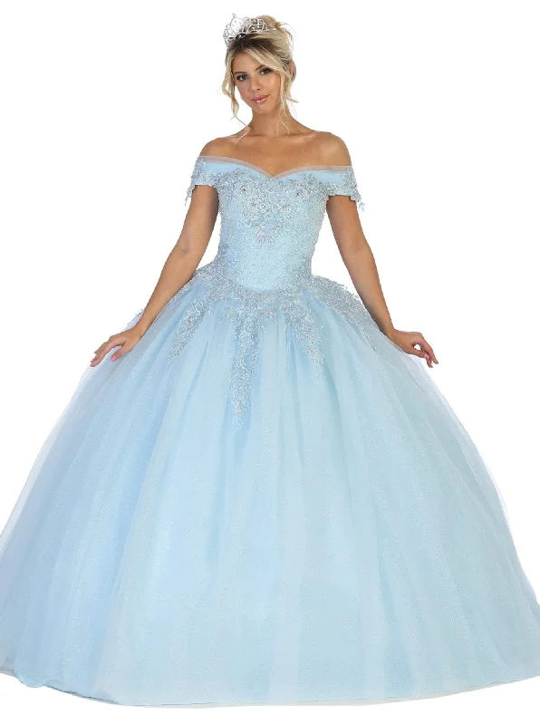 Structured Evening Gown May Queen - LK119 Off Shoulder Trailing Florals Ballgown