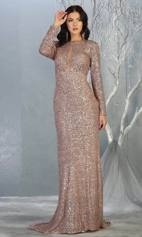 Rhinestone Embellished Dress May Queen - RQ7795 Sequin Embellished Long Sleeves Simple Prom Dress
