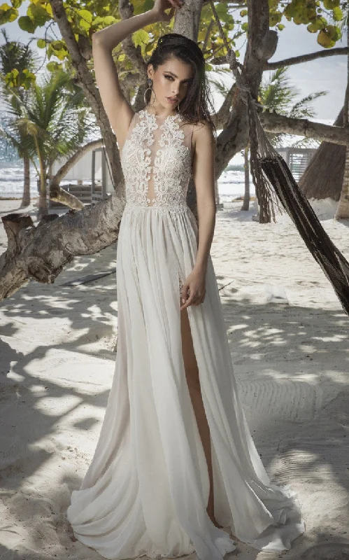 Dreamy Tulle Skirt Modern A-Line Halter Tulle Sweep Train Wedding Dress with Split Front-716426 Dreamy Tulle Skirt Modern A-Line Halter Tulle Sweep Train Wedding Dress with Split Front-716426