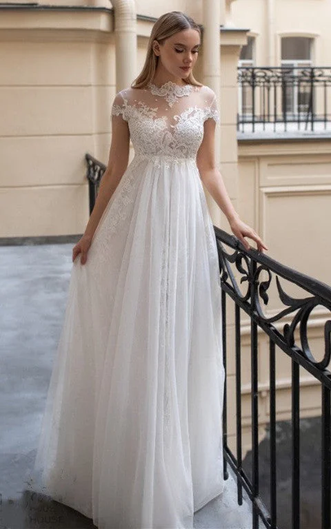 Royal Blue Dress Modest A-Line High Neck Tulle Wedding Dress with Appliques and Beading-716429 Royal Blue Dress Modest A-Line High Neck Tulle Wedding Dress with Appliques and Beading-716429