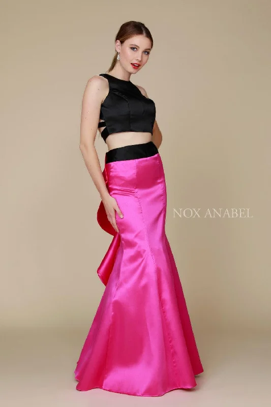 Figure-Flattering Gown Two Piece High Neck Crop Top Prom Dress
