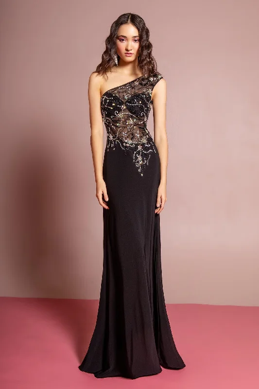 Statement Prom Dress Prom Long Beaded One Shoulder Formal Evening Dress