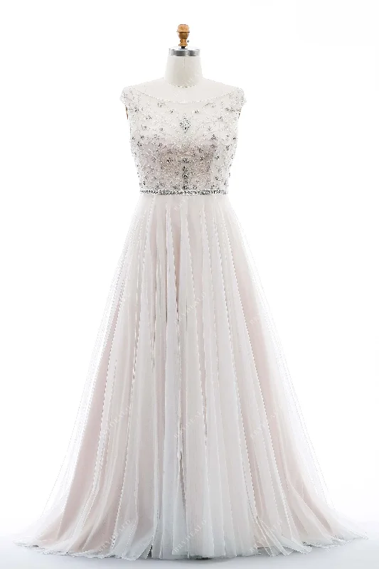 Mermaid Cut Dress Plus Size Beaded Illusion Neck Stunning Wedding Dress