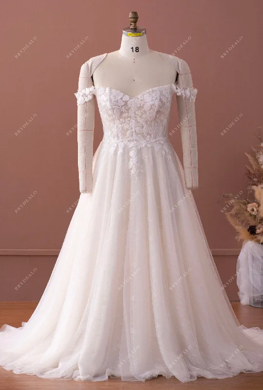 Party Ready Dress Plus Size Off Shoulder Light Champagne Lace Wedding Dress