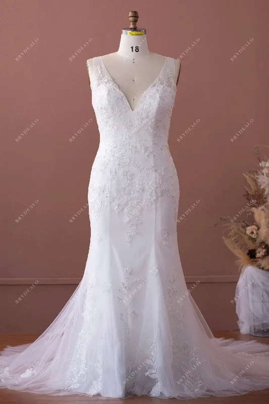 Gorgeous Party Dress Plus Size Mermaid Fabulous Beaded Lace Sleeveless Wedding Dress