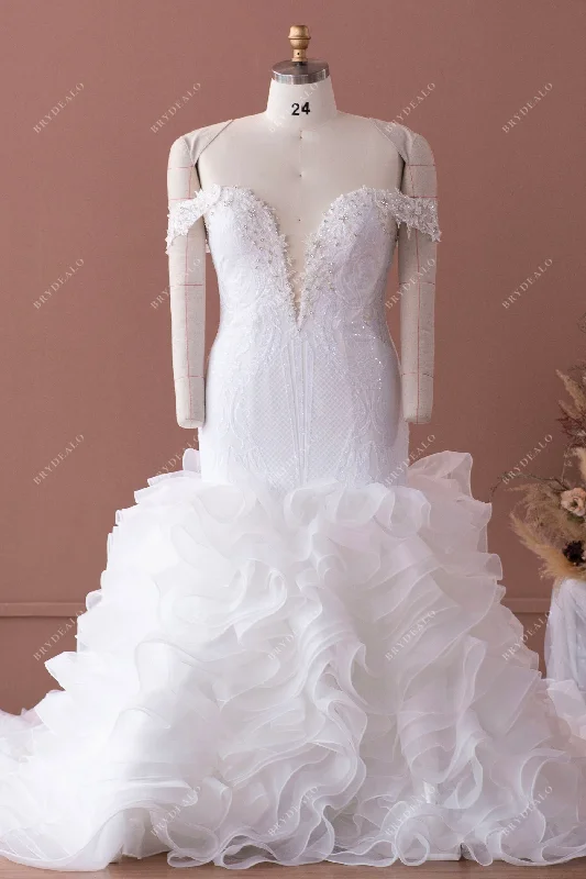 Fashionable Formal Dress Plus Size Off Shoulder Lace Ruffled Organza Bridal Dress