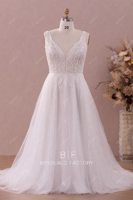 Chic Formal Gown Plus Size Sleeveless Court Train Spring Lace Tulle Bridal Gown