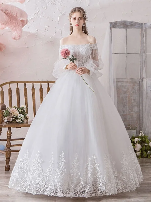 Perfect Prom Dress Princess Wedding Dress 2021 Ball Gown Silhouette Off The Shoulder Long Sleeves Natural Waist Floor-Length Bridal Gowns Perfect Prom Dress Princess Wedding Dress 2021 Ball Gown Silhouette Off The Shoulder Long Sleeves Natural Waist Floor-Length Bridal Gowns