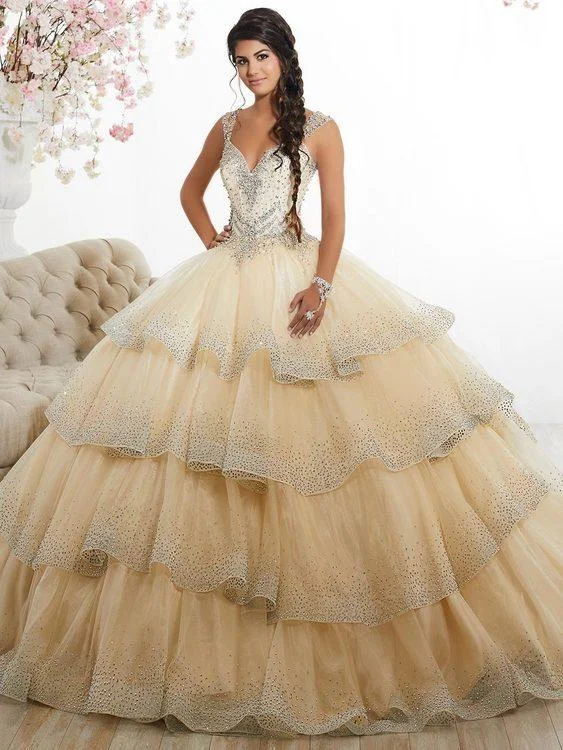 Satin Mermaid Dress Quinceanera Collection - 26880 Beaded Sweetheart Tiered Ballgown