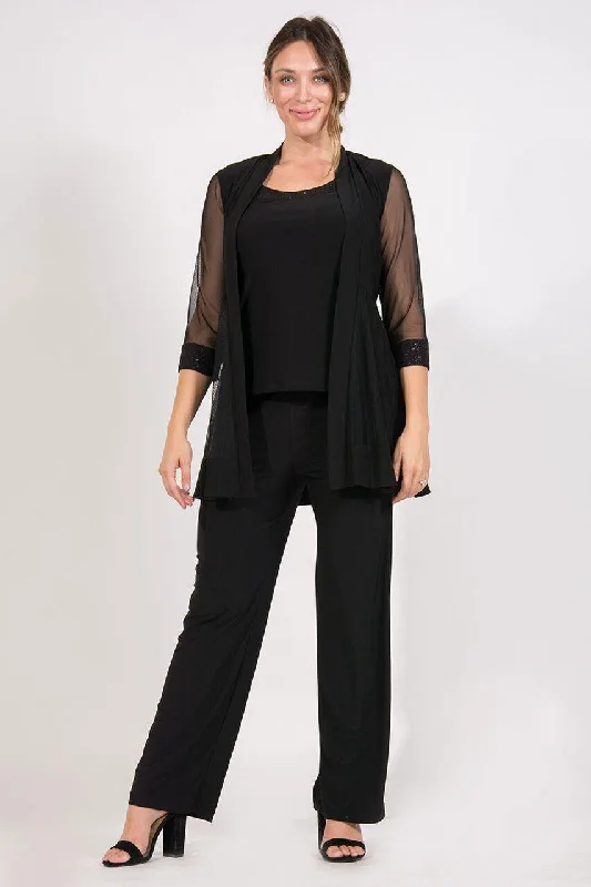 Figure-Flattering Gown R&M Richards 8704 Formal Jacket Pant Suit Black