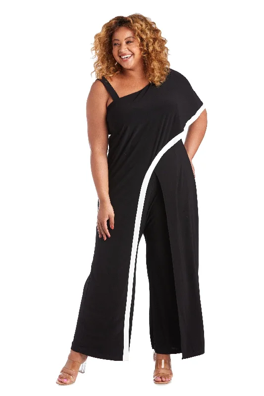 One-Shoulder Satin Dress R&M Richards 7438W Plus Size Formal Jumpsuit Sale