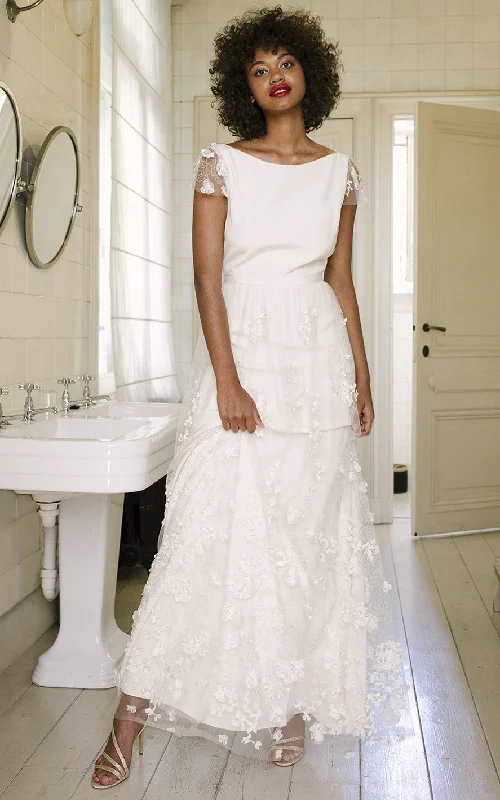 Rose Gold Dress Romantic A Line Bateau Neck Chiffon Tulle Wedding Dress with Appliques-716365 Rose Gold Dress Romantic A Line Bateau Neck Chiffon Tulle Wedding Dress with Appliques-716365