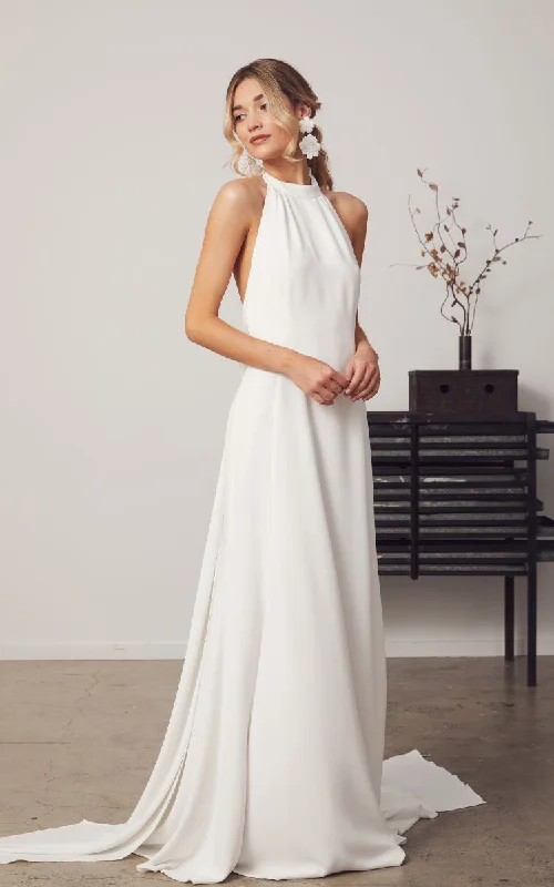 Sweetheart Neckline Dress Romantic Satin A-Line Halter Sexy Garden Wedding Dress With Deep-V Back-716587 Sweetheart Neckline Dress Romantic Satin A-Line Halter Sexy Garden Wedding Dress With Deep-V Back-716587