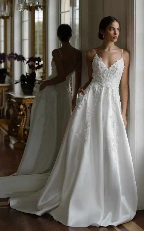 Artistic Embroidered Dress Satin Spaghetti A-Line Elegant Beach Wedding Dress With Open Back And Beading-716586 Artistic Embroidered Dress Satin Spaghetti A-Line Elegant Beach Wedding Dress With Open Back And Beading-716586