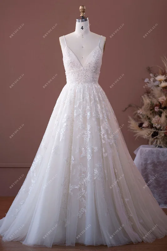 Classic Couture Dress Sequin Lace V-neck Open Back Ball Gown Garden Bridal Dress
