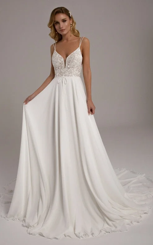 Majestic Ball Gown Sexy A-Line Plunging Neck Chiffon and Lace Court Train Wedding Dress-716418 Majestic Ball Gown Sexy A-Line Plunging Neck Chiffon and Lace Court Train Wedding Dress-716418