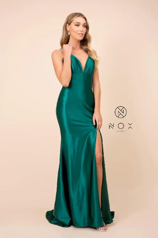 Regal Velvet Gown Long Sexy Satin High Slit Prom Dress Evening Gown