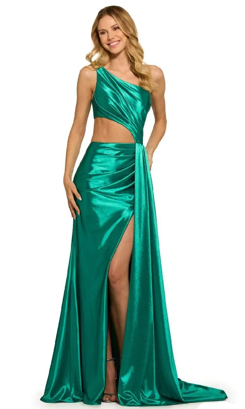 Ruched Velvet Dress Sherri Hill 55537 - One Shoulder Cutout Evening Gown