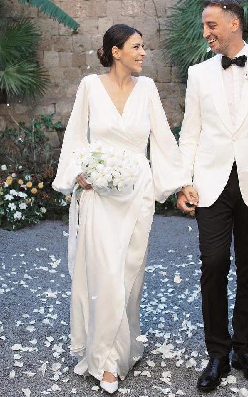 Rich Velvet Dress Simple A-Line Charmeuse Wedding Dress With Low-V Back And V-neck-716612 Rich Velvet Dress Simple A-Line Charmeuse Wedding Dress With Low-V Back And V-neck-716612