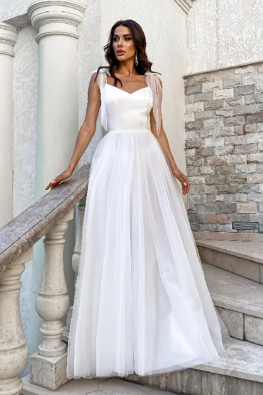 Stylish Taffeta Dress Spaghetti Satin Tulle V-neck Simple And Cute Wedding Dress With Bows On Shoulder-715868 Stylish Taffeta Dress Spaghetti Satin Tulle V-neck Simple And Cute Wedding Dress With Bows On Shoulder-715868