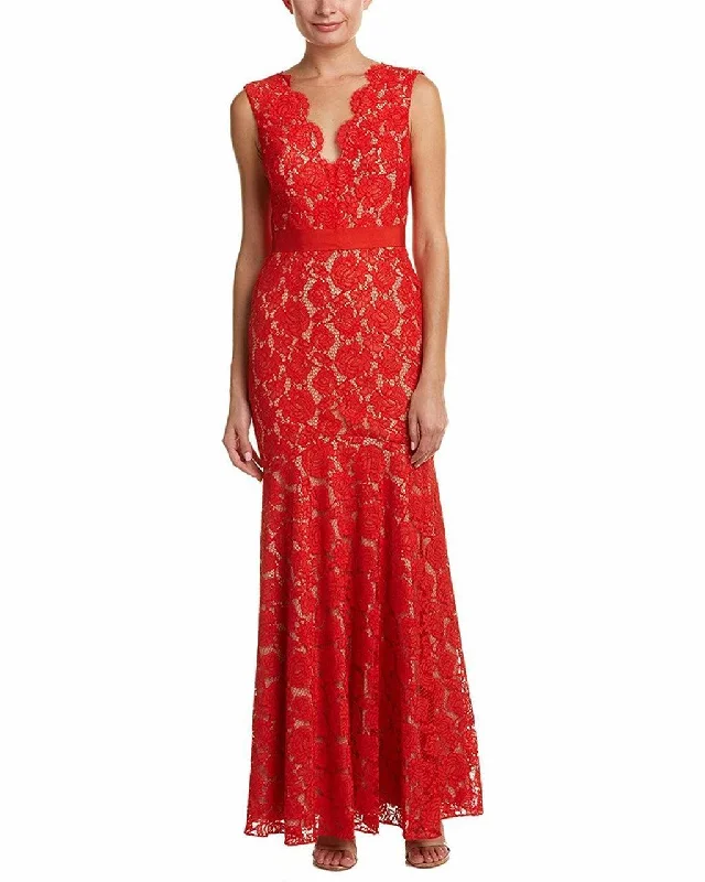 Brocade Formal Dress Theia - 883183 Floral Lace Scalloped V-neck Trumpet Dress
