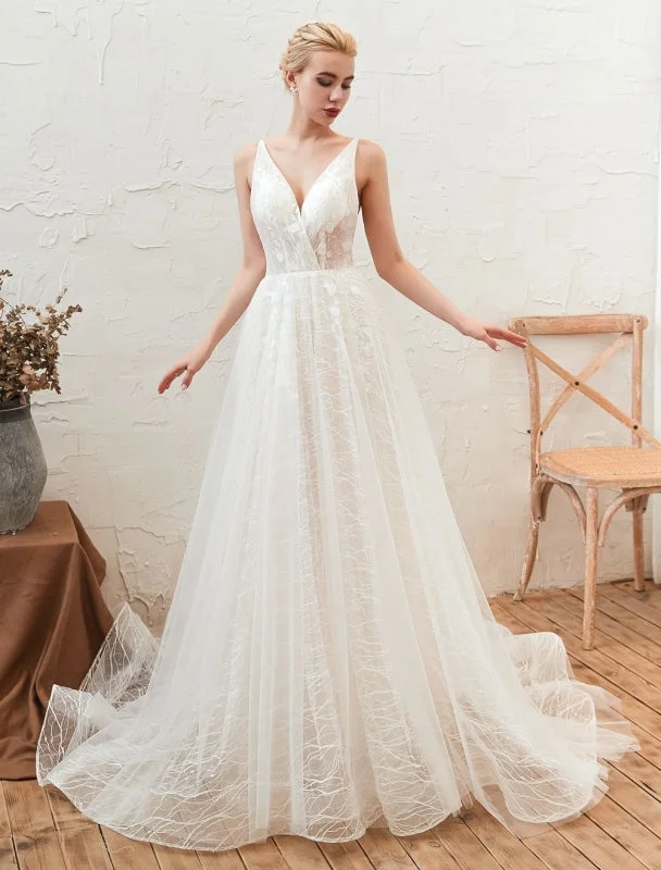 Bold Red Dress Wedding Dress 2021 V Neck A Line Floor Length Lace Appliqued Tulle Bridal Gowns Bold Red Dress Wedding Dress 2021 V Neck A Line Floor Length Lace Appliqued Tulle Bridal Gowns