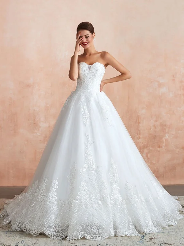 Gold Embellished Gown Wedding Dress Princess Silhouette Sweetheart Neck Sleeveless Natural Waist Bridal Gowns With Train Gold Embellished Gown Wedding Dress Princess Silhouette Sweetheart Neck Sleeveless Natural Waist Bridal Gowns With Train