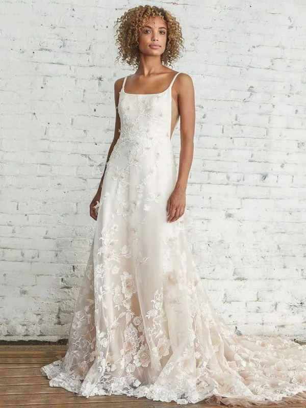 Fitted Formal Dress Wedding Dress With Train A Line Sleeveless Square Neck Lace Bridal Gowns Fitted Formal Dress Wedding Dress With Train A Line Sleeveless Square Neck Lace Bridal Gowns