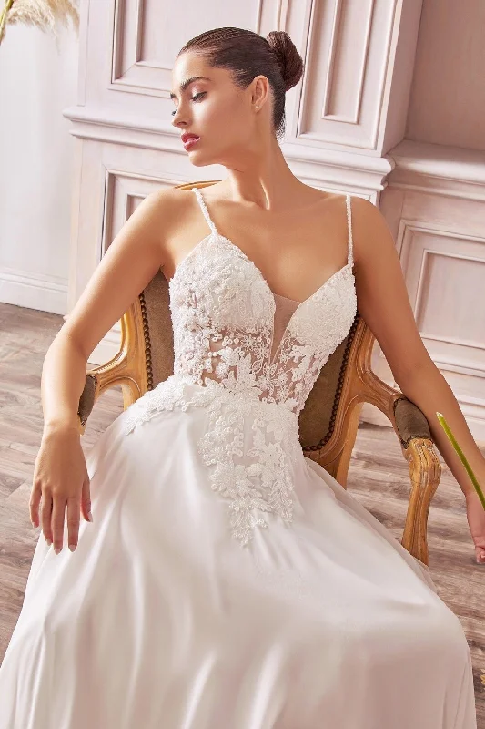 Off-White Gown A-line Chiffon Vintage Bridal Gown | Beaded Embellished Floral Bodice | Appliqué Wedding Gown | Sensual V-neck Open Back | CDTY11 Off-White Gown A-line Chiffon Vintage Bridal Gown | Beaded Embellished Floral Bodice | Appliqué Wedding Gown | Sensual V-neck Open Back | CDTY11