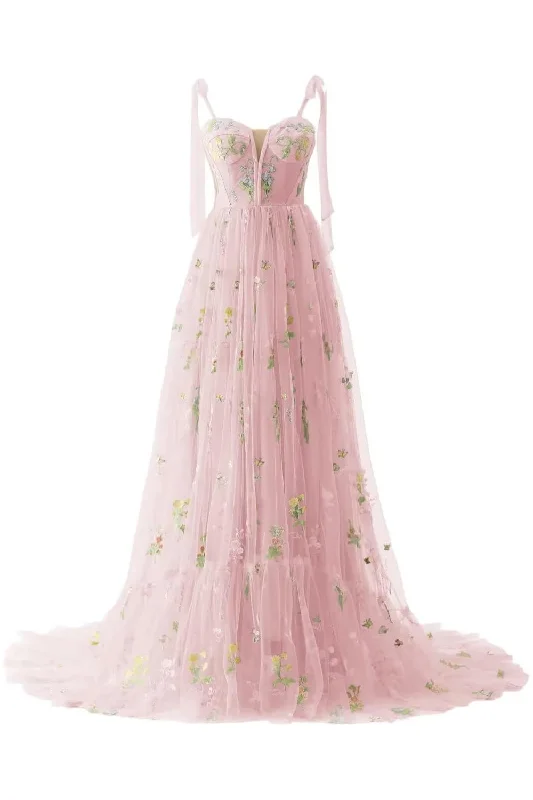 Vivid Color Gown A-Line Court Train Print Prom Dress CS0445