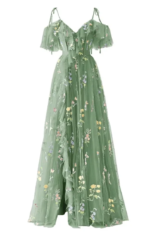 Sheer Panel Dress A-Line Floor Length Print Prom Dress CS0441