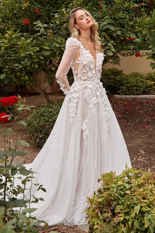 Romantic Evening Gown A-Line Removable Sleeves Illusion V-Neck Open V-Back Long Wedding Dress CDCDS436W Romantic Evening Gown A-Line Removable Sleeves Illusion V-Neck Open V-Back Long Wedding Dress CDCDS436W