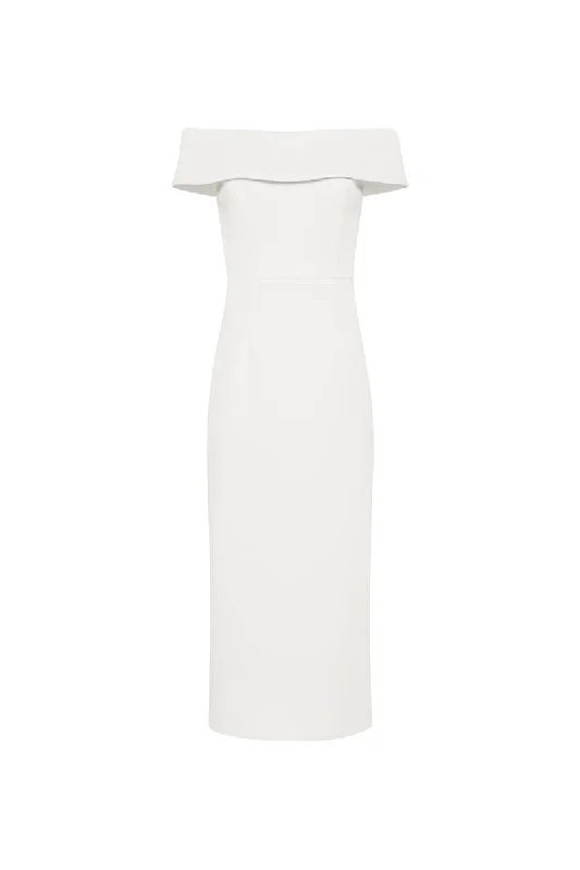 Puffy Sleeve Dress Amore Off Shoulder Midi Ivory