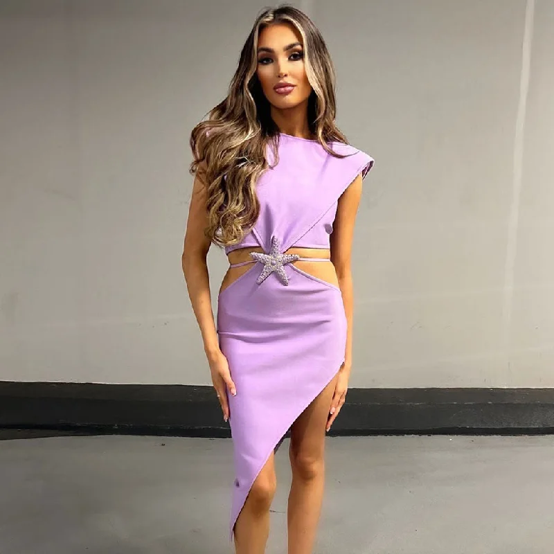 Fitted Formal Dress Asymmetrical Rhinestone Starfish Embellished Cutout Shoulder Pad Bandage Cocktail Dress Fitted Formal Dress Asymmetrical Rhinestone Starfish Embellished Cutout Shoulder Pad Bandage Cocktail Dress