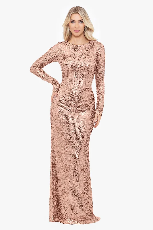 Lavish Red Gown Betsy and Adam Sequin Corset "Elsie" Dress A26221