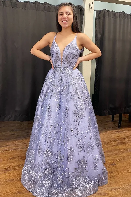 Luxury Satin Gown Lilac A-Line Sequined Long Prom Dress Foraml Party Dress,DP1029