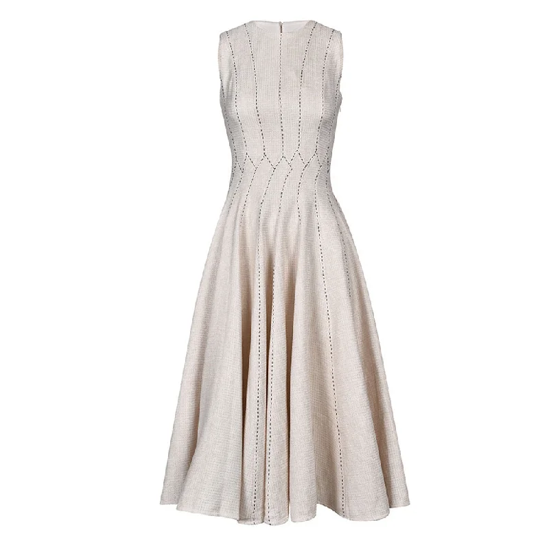 Ruched Velvet Dress Classy Contrast Stitching Crew Neck Fit and Flare Sleeveless Midi Tweed Dress Ruched Velvet Dress Classy Contrast Stitching Crew Neck Fit and Flare Sleeveless Midi Tweed Dress