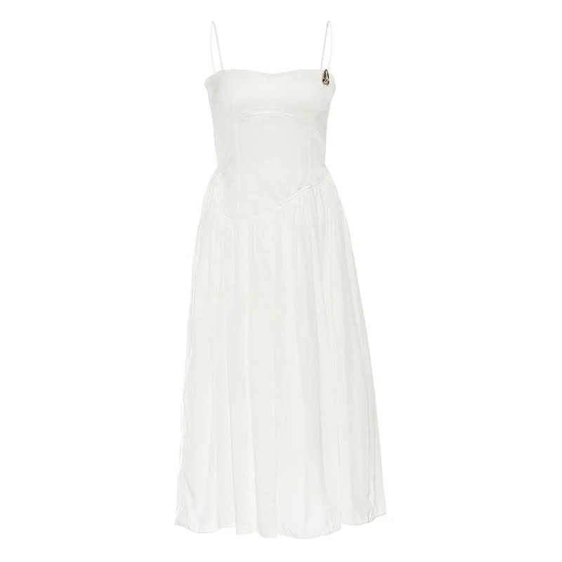 Romantic Soft Satin Dress Classy Sweetheart Metallic Accent Gathered Drop Waist Slip Midi Dress Romantic Soft Satin Dress Classy Sweetheart Metallic Accent Gathered Drop Waist Slip Midi Dress