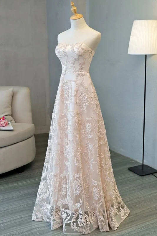 Perfect Prom Dress Light Pink Strapless A-Line Tulle Appliques Long Prom Dress,DP1035 Perfect Prom Dress Light Pink Strapless A-Line Tulle Appliques Long Prom Dress,DP1035