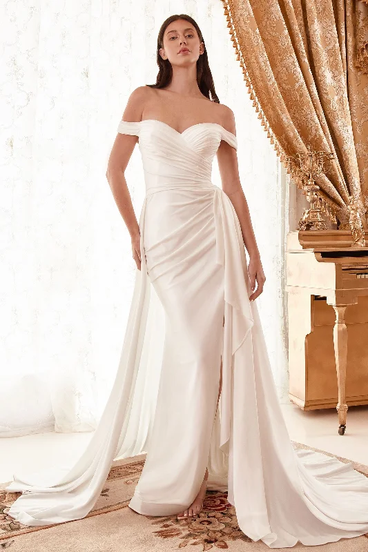 Sweetheart Neckline Dress Draped Off The Shoulder With Overskirt Straps Side Slit Long Wedding Dress CDWN315 Sweetheart Neckline Dress Draped Off The Shoulder With Overskirt Straps Side Slit Long Wedding Dress CDWN315