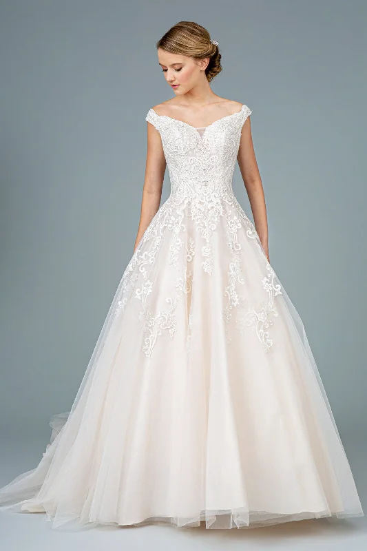 Glamorous Formal Dress Embroidery Embellished Mesh A-Line Tail Long Wedding Dress GLGL1800 Glamorous Formal Dress Embroidery Embellished Mesh A-Line Tail Long Wedding Dress GLGL1800