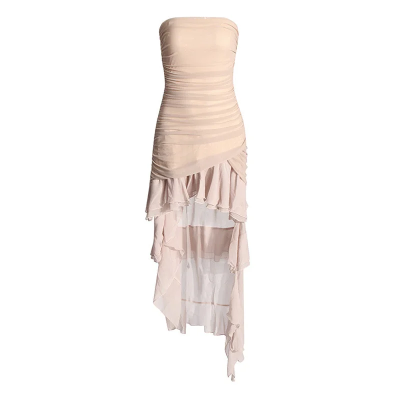 Structured Evening Gown Ethereal Mesh Hybrid Chiffon Ruched Bodycon Layered Ruffle Tube Dress Structured Evening Gown Ethereal Mesh Hybrid Chiffon Ruched Bodycon Layered Ruffle Tube Dress