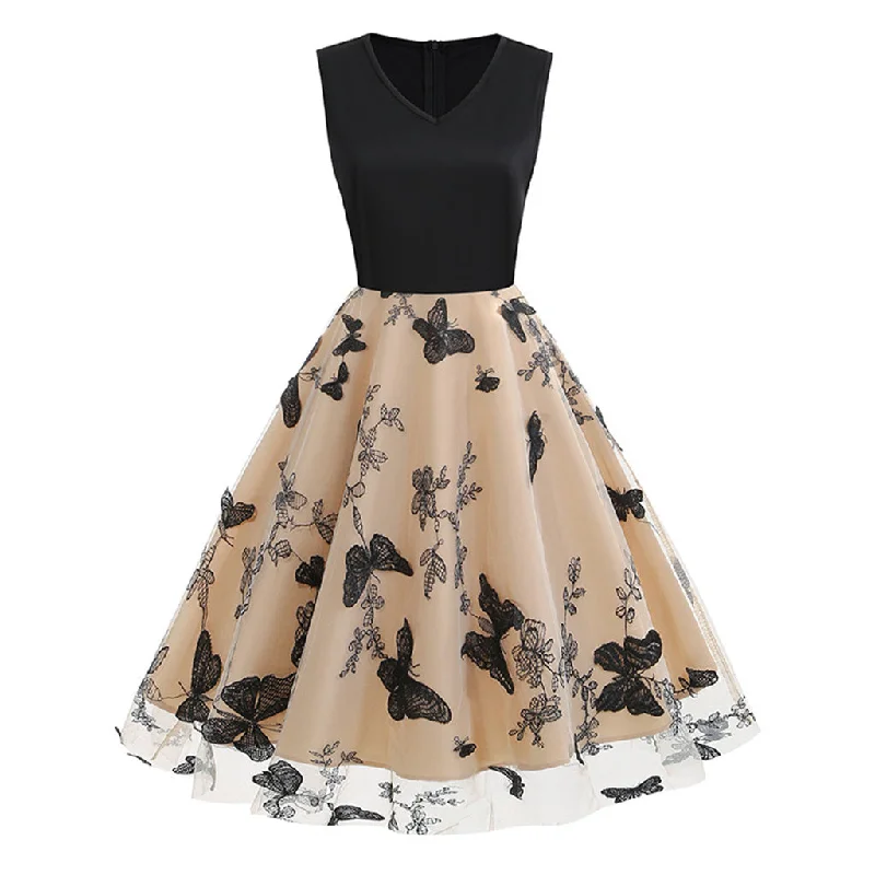 Beautiful Floor-Length Dress Ethereal V Neck Sleeveless High Waist Fit and Flare Butterfly Tulle Midi Dress Beautiful Floor-Length Dress Ethereal V Neck Sleeveless High Waist Fit and Flare Butterfly Tulle Midi Dress