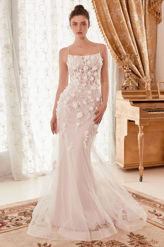Cinderella Style Dress Fitted Mermaid Embroidered Floral Tulle Skirt Long Wedding Dress CDWN310 Cinderella Style Dress Fitted Mermaid Embroidered Floral Tulle Skirt Long Wedding Dress CDWN310