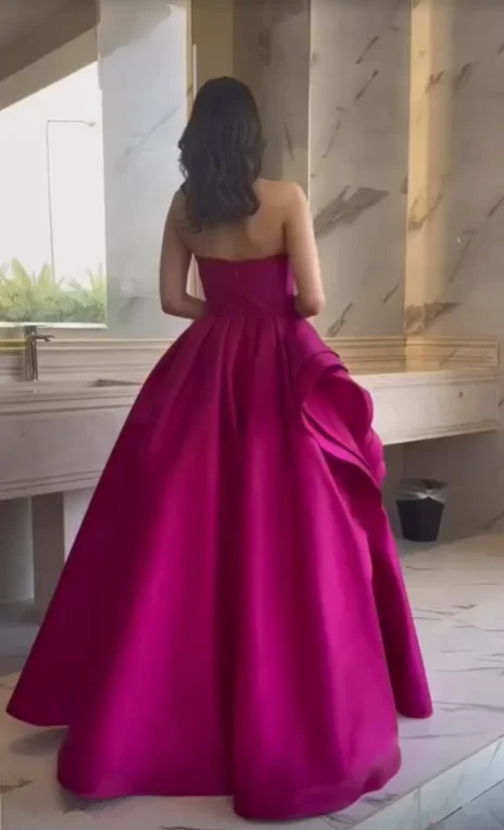 Brocade Formal Dress Fuchsia A-Line Strapless Long Prom Dress Evening Party Dress,DP1135
