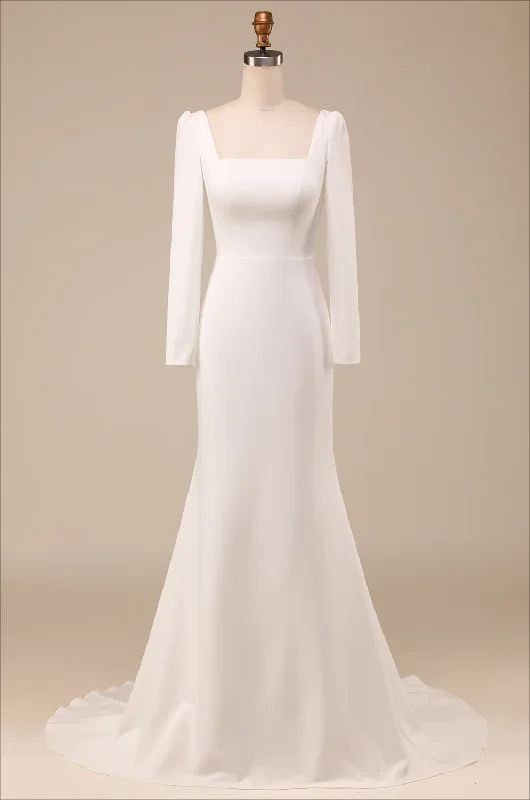 Statement Sleeve Dress Ivory Mermaid Square Neck Long Sleeves Bridal Dress Formal Party Dress,DP1130 Statement Sleeve Dress Ivory Mermaid Square Neck Long Sleeves Bridal Dress Formal Party Dress,DP1130