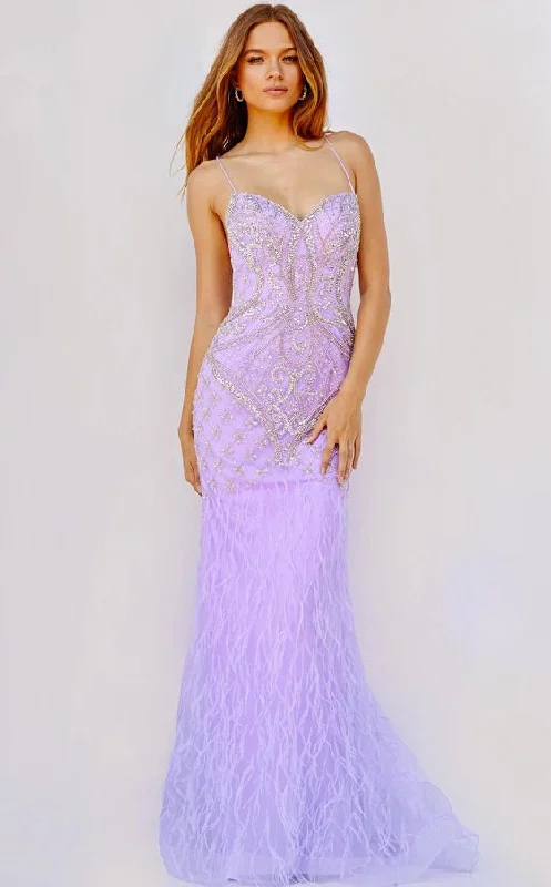 Lavish Evening Gown Jovani 08550 Lilac Spaghetti Strap Beaded Prom Dress