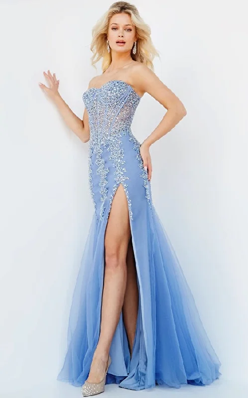 Fancy Embellished Dress Jovani 22538 Slate Corset Bodice Beaded Prom Dress