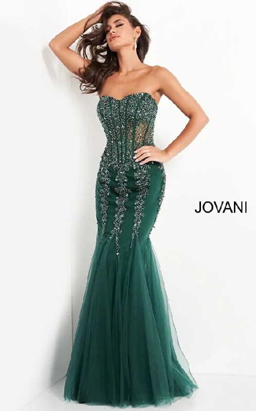 Sheer Panel Dress Jovani 5908 Embellished Strapless Prom Dress