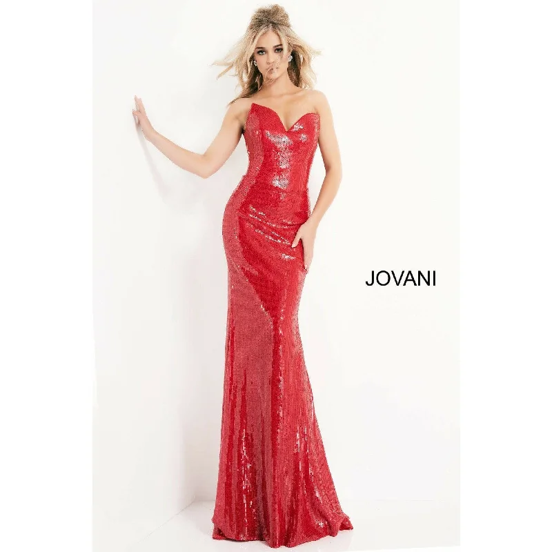 Dreamy Wedding Gown Jovani Red Strapless Sequin Prom Dress 03523